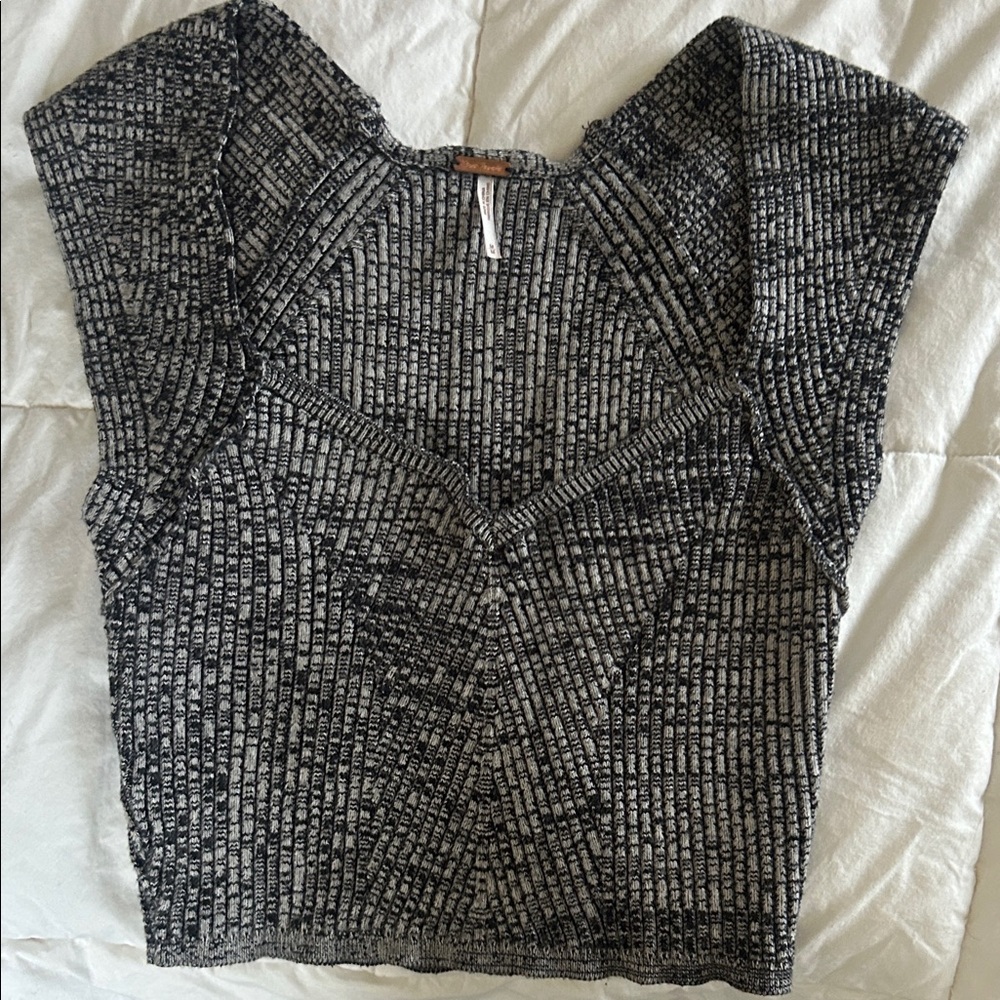 Free People Black and White Textured Crop Top